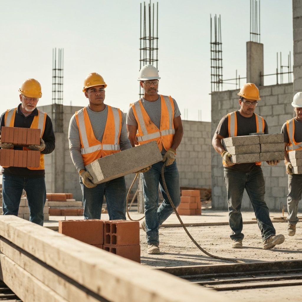 Equipo profesional de construcción trabajando en Jaureguiberry